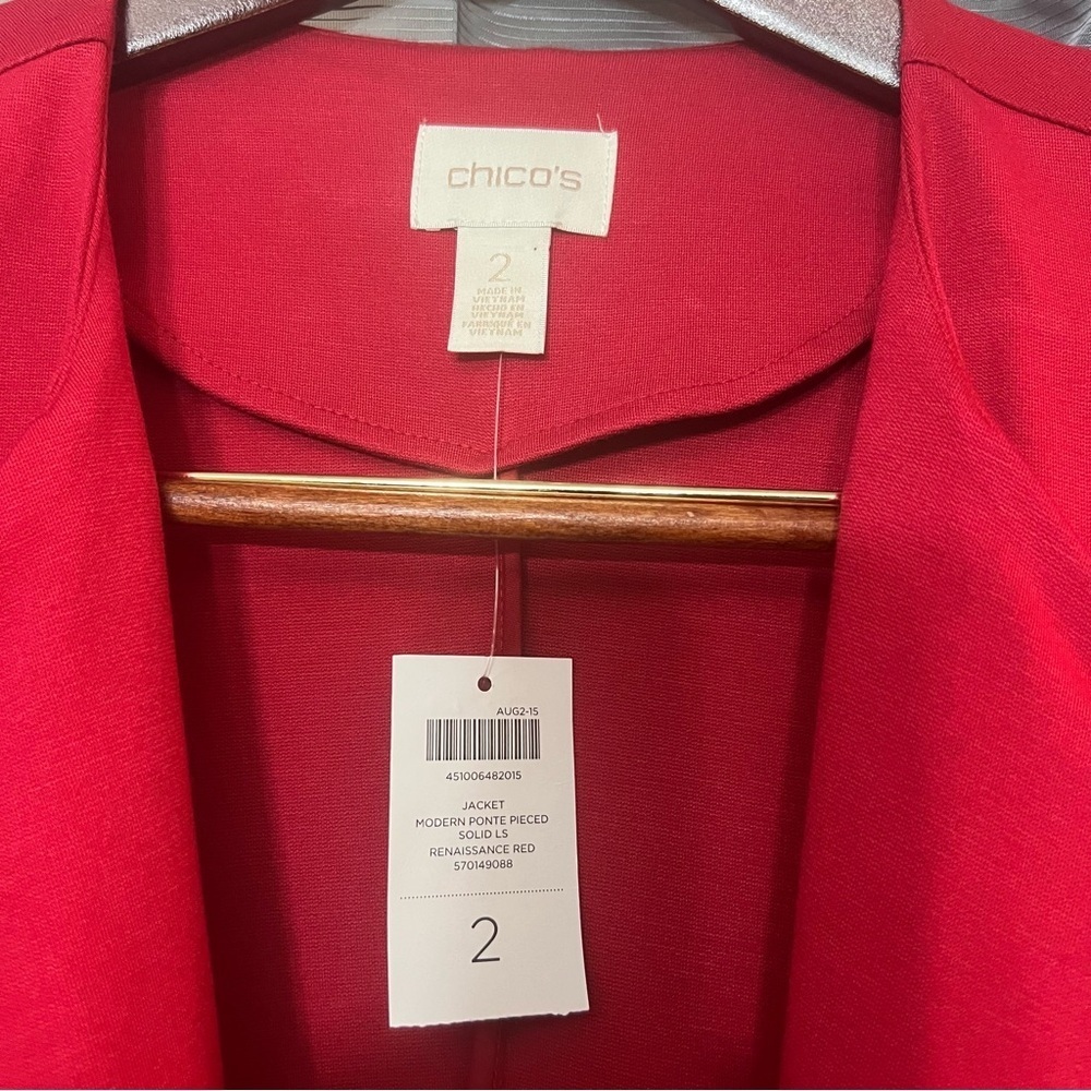 Chico’s Jacket Modern Ponte Pieced solid LS Renaissance Red - Picture 4 of 5